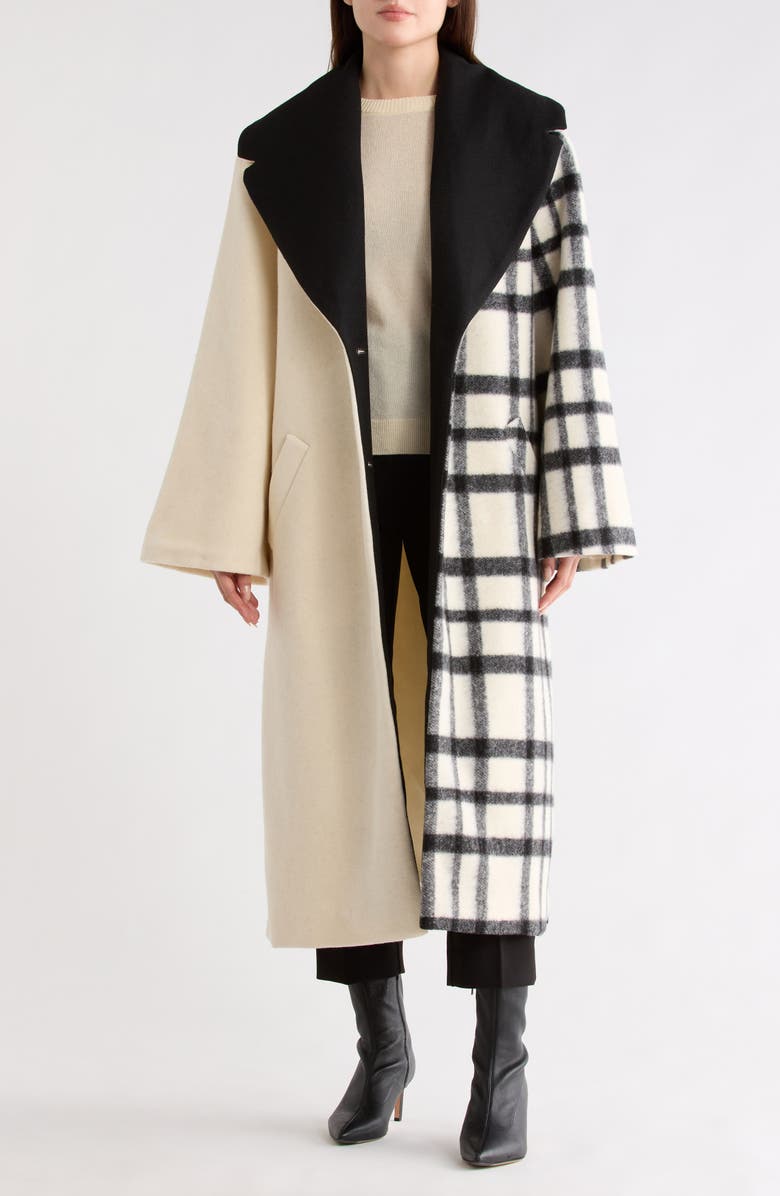 Hutch Kallie Notched Lapel Mixed Print Coat, Alternate, color, Cream/ Black Plaid