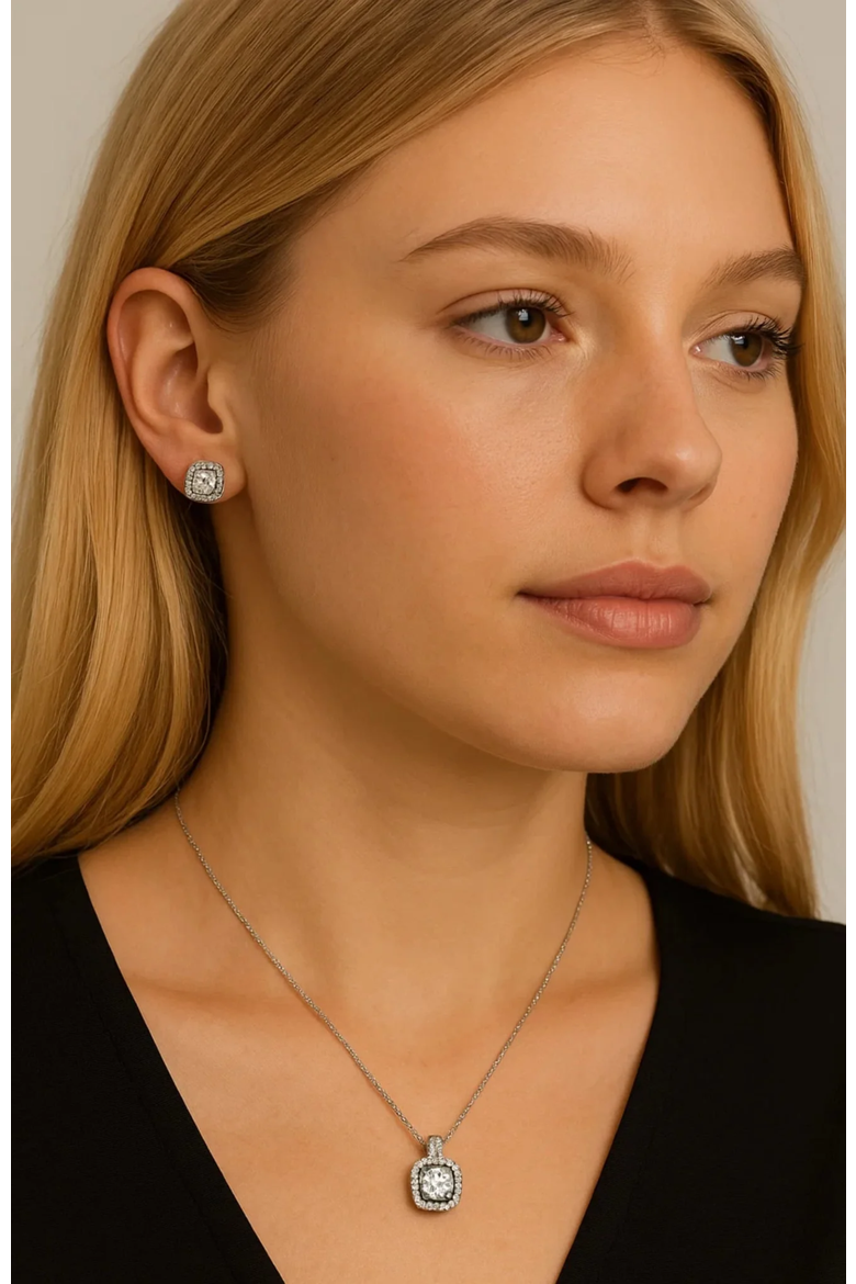 Elena Halo Pendant Necklace, Alternate, color, Silver