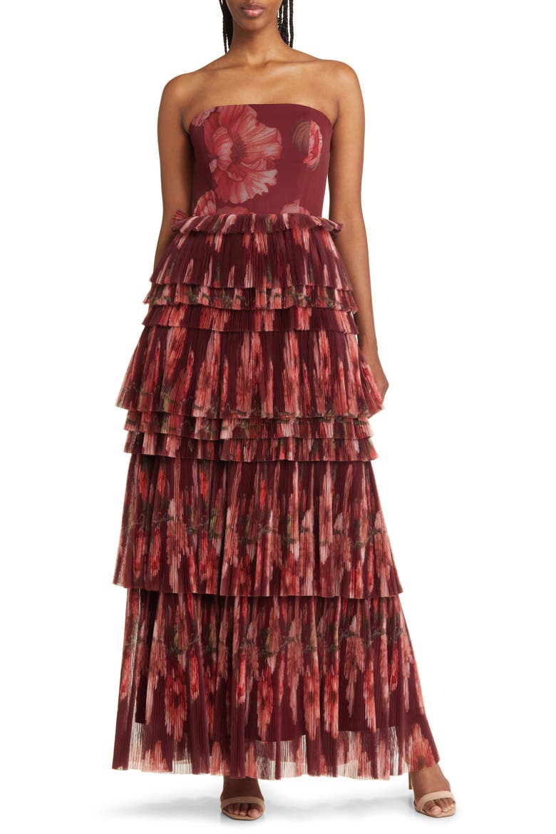 Nalina Tiered Strapless Maxi Dress, Main, color, WINE VINING PAINTED FLORAL