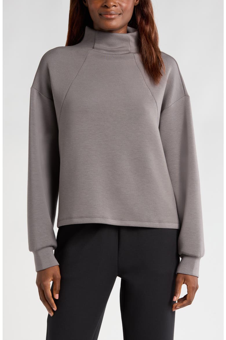 Soft Scuba Knit Funnel Neck Modal Blend Top, Main, color, GREY KITTEN