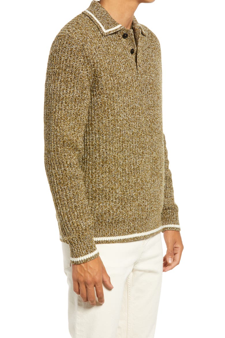 Tames Mouline Polo Sweater, Alternate, color, KHAKI