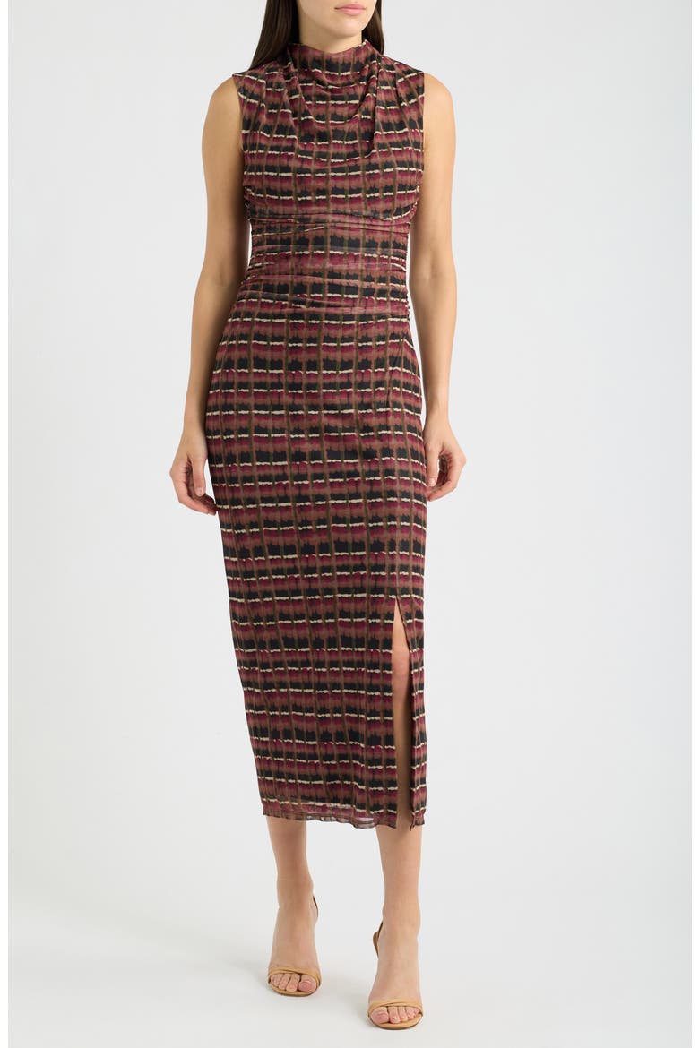 Geometric Print Mesh Sheath Dress, Main, color, WBK