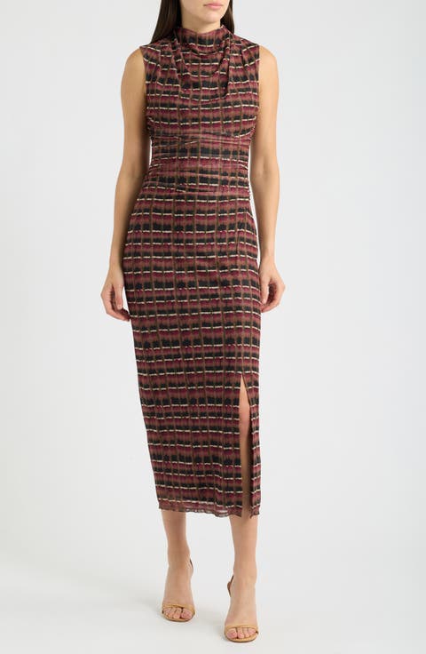 Geometric Print Mesh Sheath Dress