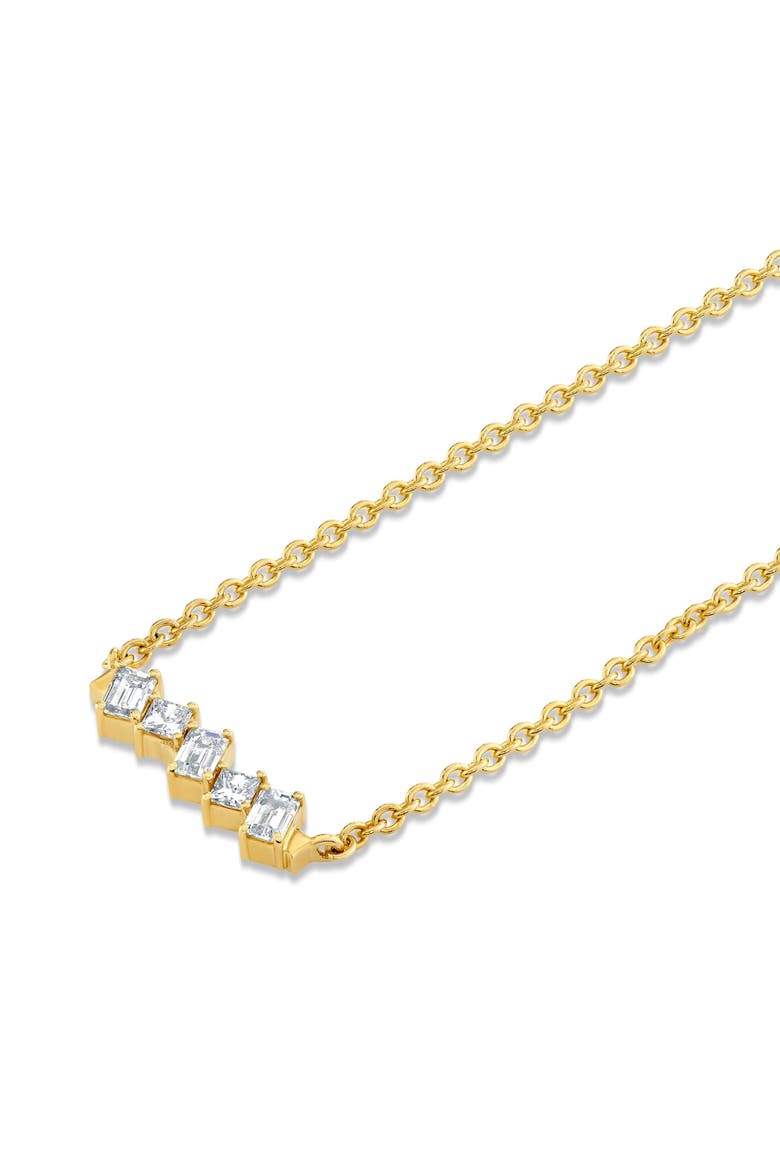 Mini Montage Emerald & Princess Diamond Bar Necklace, Alternate, color, 18K Yellow Gold
