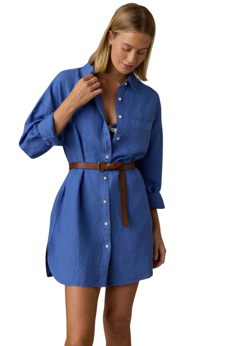 Faherty Laguna Kova Long Sleeve Linen Shirtdress, Alternate, color, Paradise Blue
