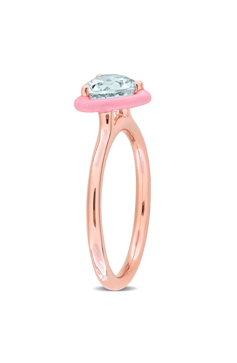 Julianna B. Aquamarine & Pink Enamel Heart Ring Rose Plated, Alternate, color, Aquamarine