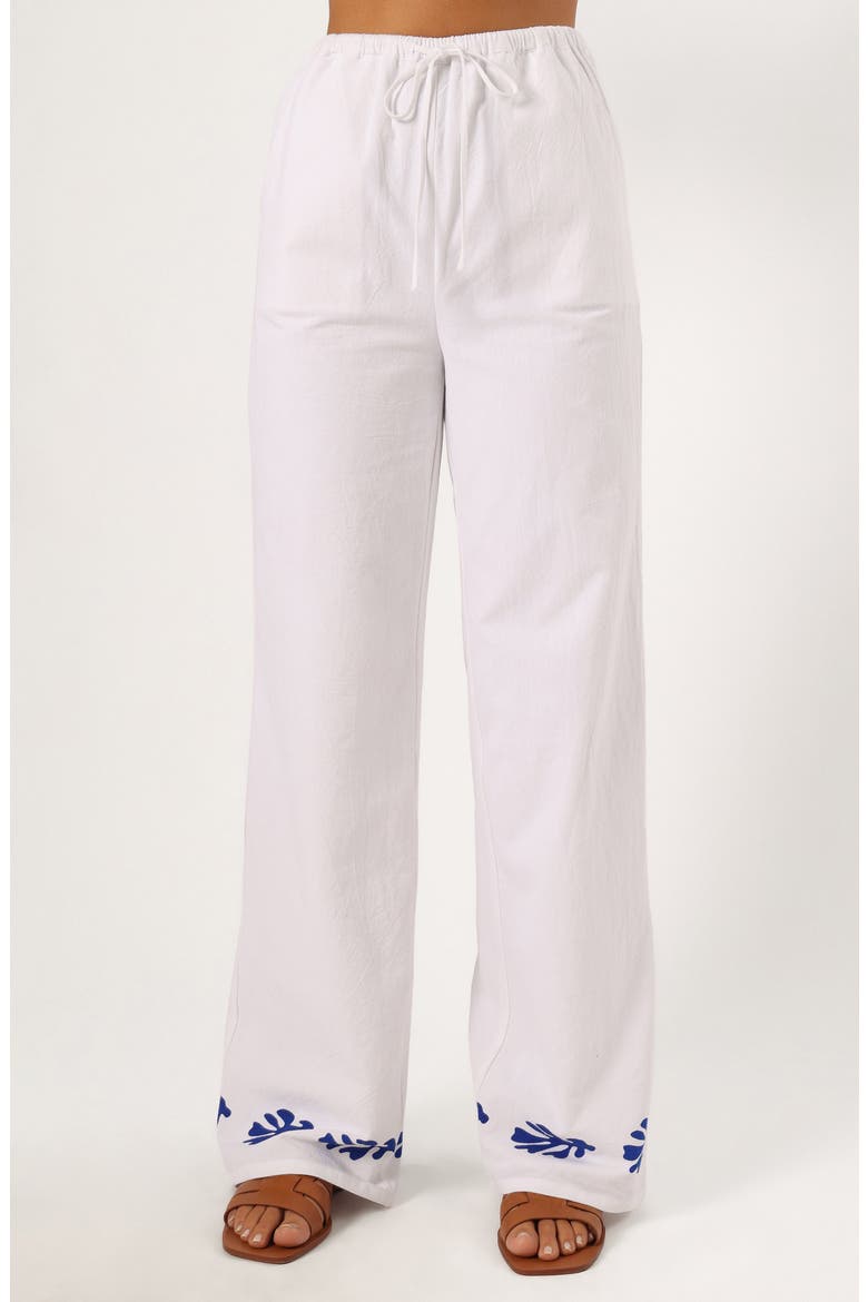 Amalia Linen Drawstring Pants, Main, color, WHITE BLUE