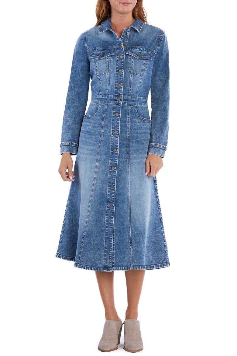 Amalie Long Sleeve Denim Dress, Main, color, RETRO BLUE