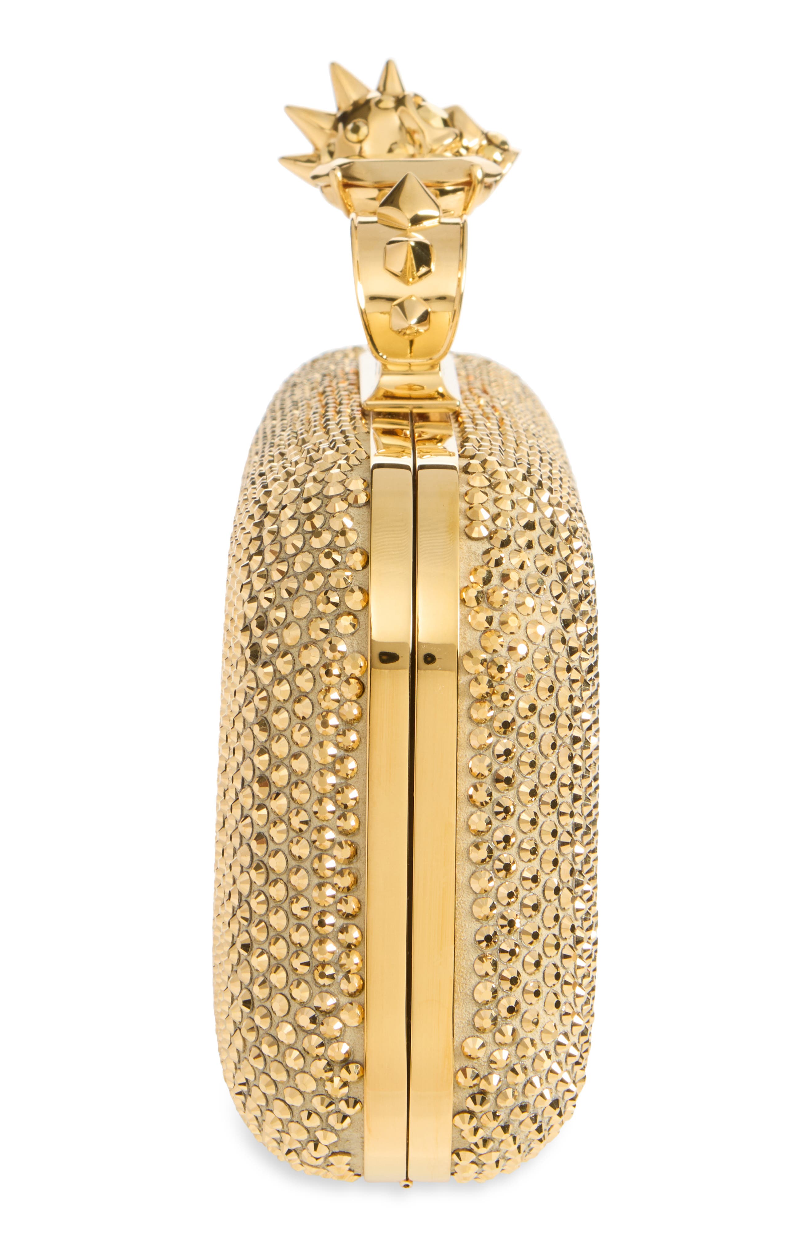 Long Knuckle Crystal Embellished Suede Clutch, Alternate, color, MIX COLOR