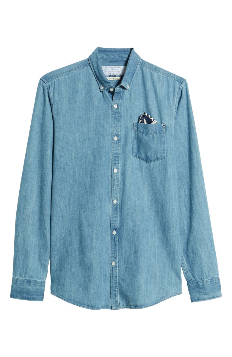 Scotch & Soda Amsterdams Blauw Pocket Square Chambray Sport Shirt, Alternate, color, 