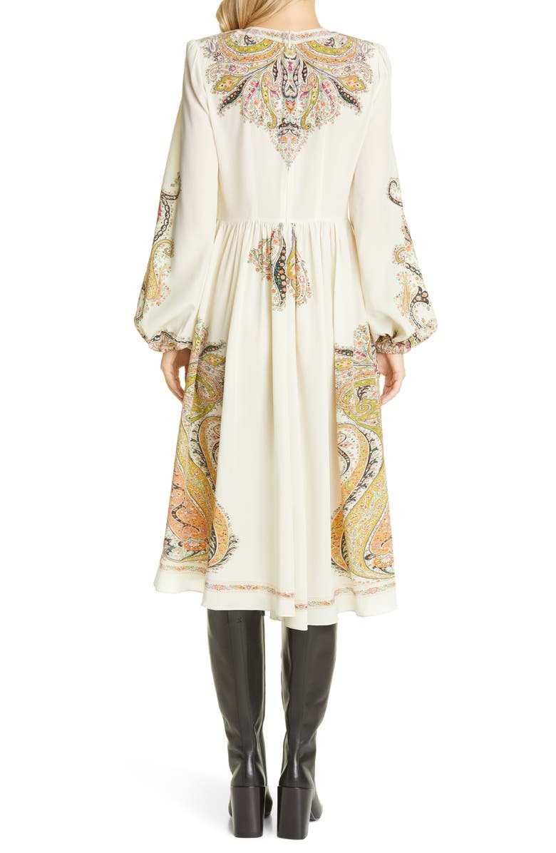 Etro V-Neck Long Sleeve Silk Midi Dress, Alternate, color,