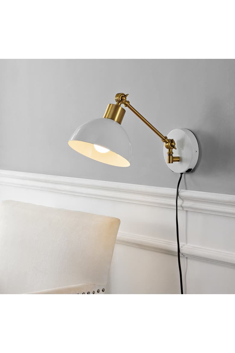 Lisa Swing Arm 1-Light Modern Midcentury Iron USB Charging Port LED Sconce, Alternate, color, White