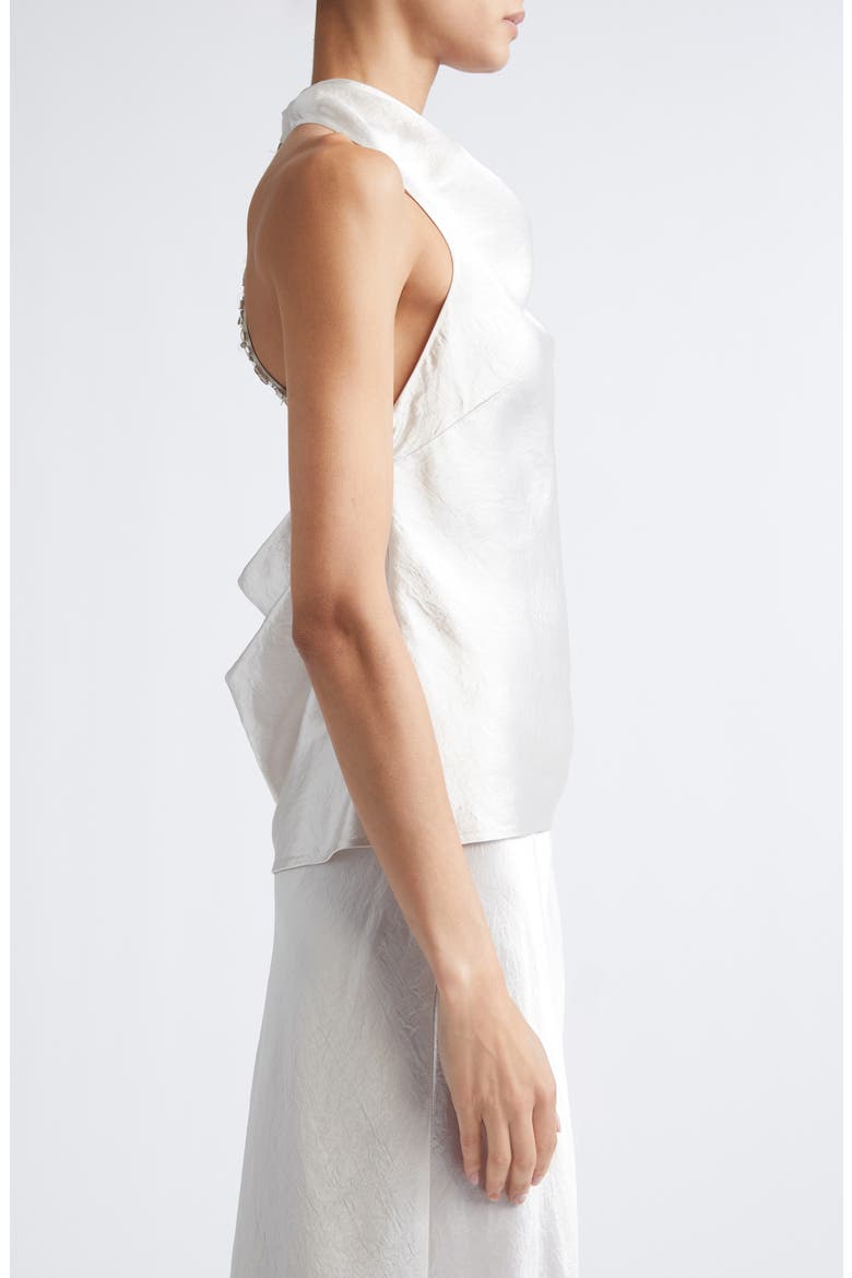 Embellished Cowl Back Washed Twill Halter Top, Alternate, color, OYSTER