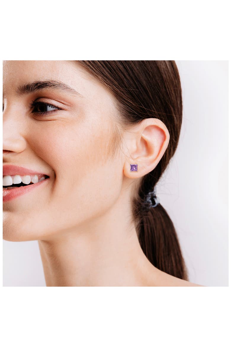 Sterling Silver Lab-Created Amethyst Square Stud Earrings, Alternate, color, PURPLE