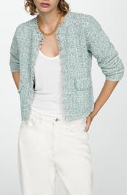 MANGO Fringe Trim Tweed Jacket