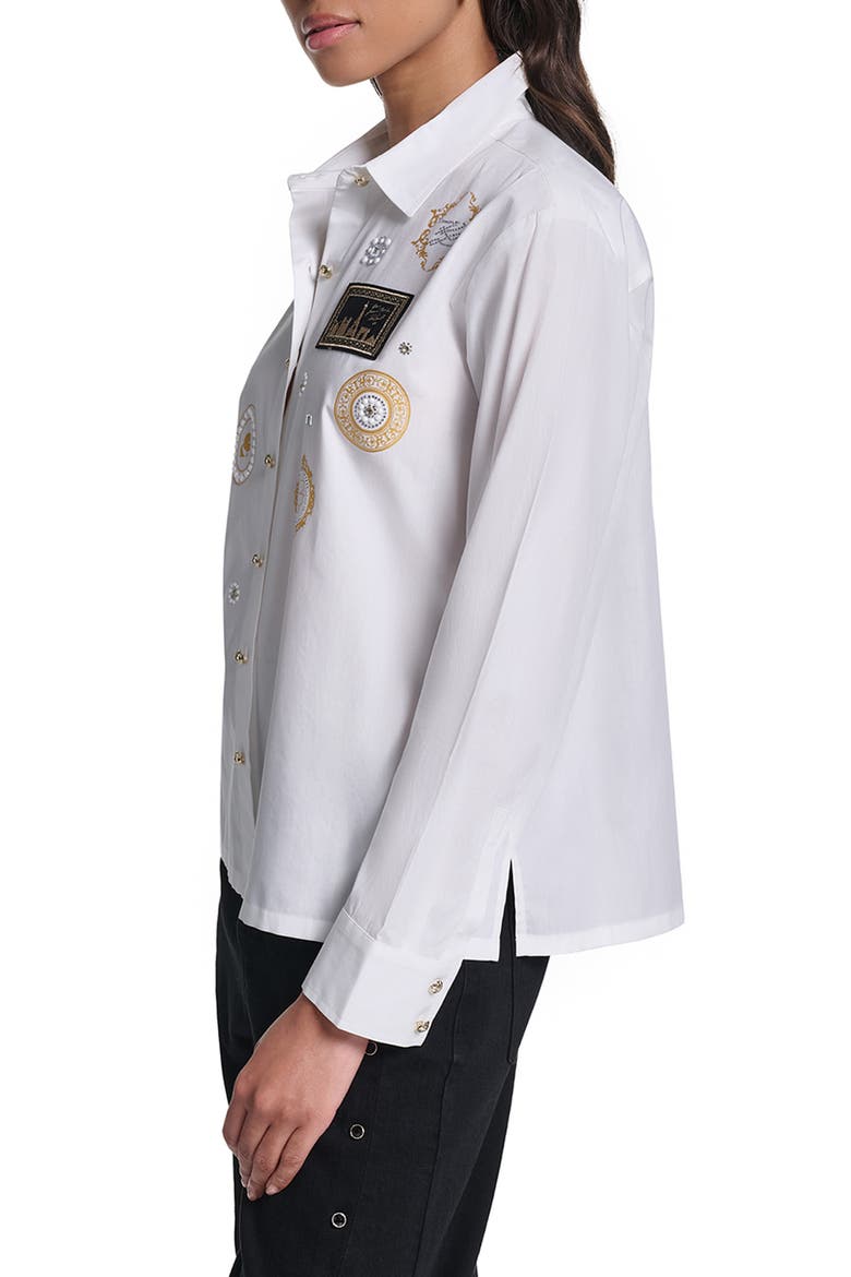 Embellished Patch Cotton Shirt, Alternate, color, WHITE