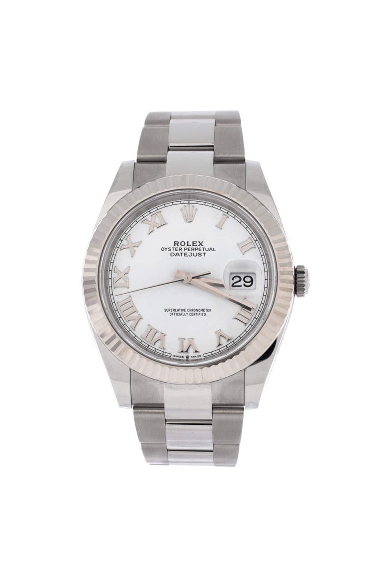 Oyster Perpetual Datejust Automatic Watch Stainless Steel and White Gold 41, Main, color, Metallic Silver