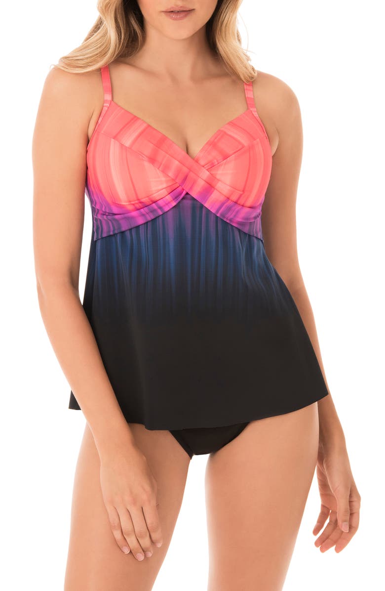 Miraclesuit<sup>®</sup> Belle Trois Sunrise Myrra Tie Dye Underwire Tankini Top, Main, color,