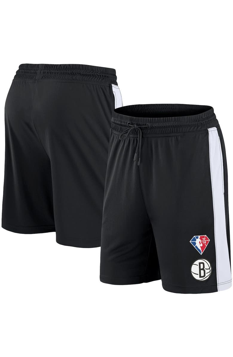 FANATICS Men's Fanatics Branded Black Brooklyn Nets 75th Anniversary Downtown Performance Practice Shorts, Alternate, color, 