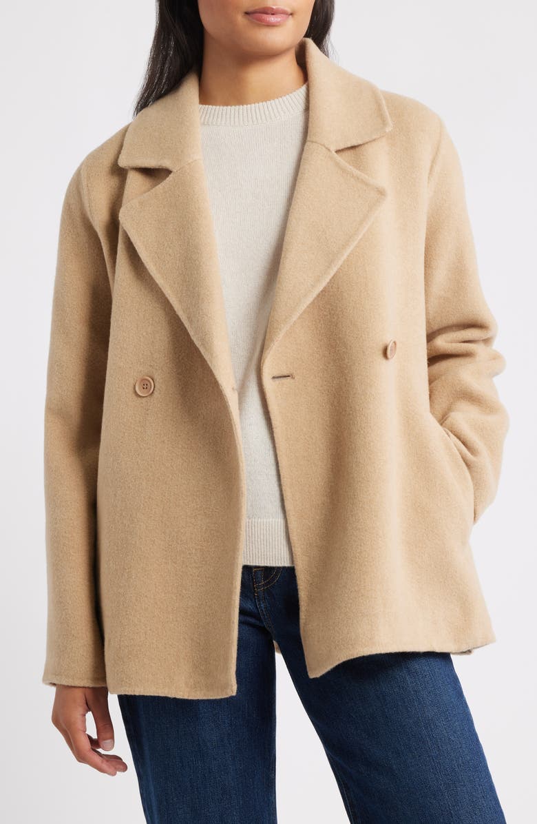 Eileen Fisher Double Breasted Wool Trench Coat, Alternate, color, Biscuit