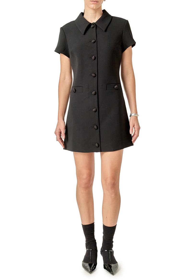 Velvet Button Mini Shirdress, Main, color, BLACK