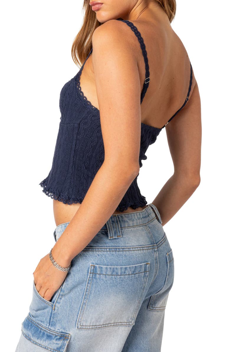 EDIKTED Lacy Stretch Cotton Knit Camisole, Alternate, color, Navy