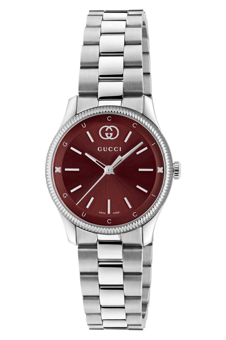G-Timeless Diamond Slim Bracelet Watch, 29mm, Main, color, SILVER/ BURGUNDY