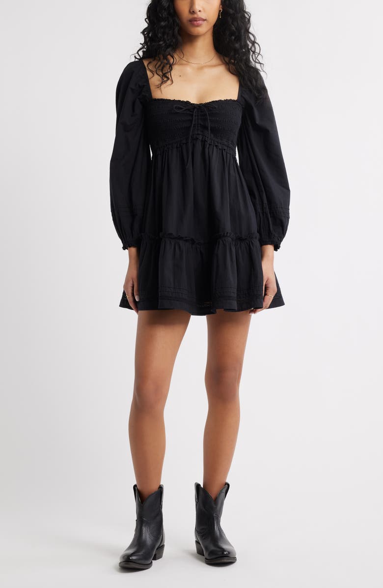 BP. Long Sleeve Fit & Flare Minidress, Main, color, Black