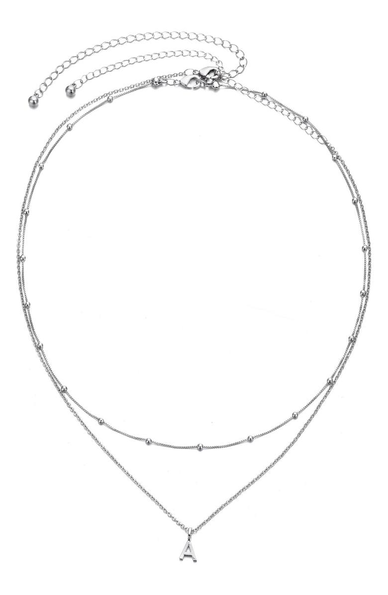 Adornia Initial Pendant Layered Chain Necklace, Alternate, color, Silver-A