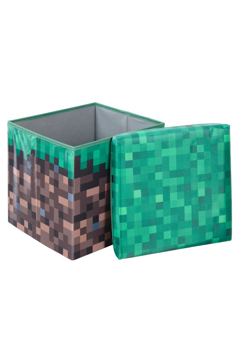 MINECRAFT Small Ottoman Pixel Grass Block Collapsible Storage Footrest Box, Alternate, color, Multicolored