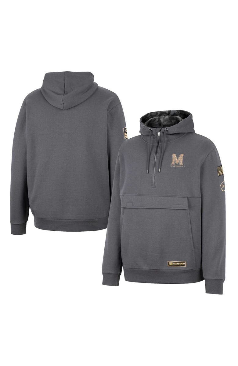 COLOSSEUM Men's Colosseum Charcoal Maryland Terrapins OHT Military Appreciation Quarter-Zip Hoodie, Main, color, 