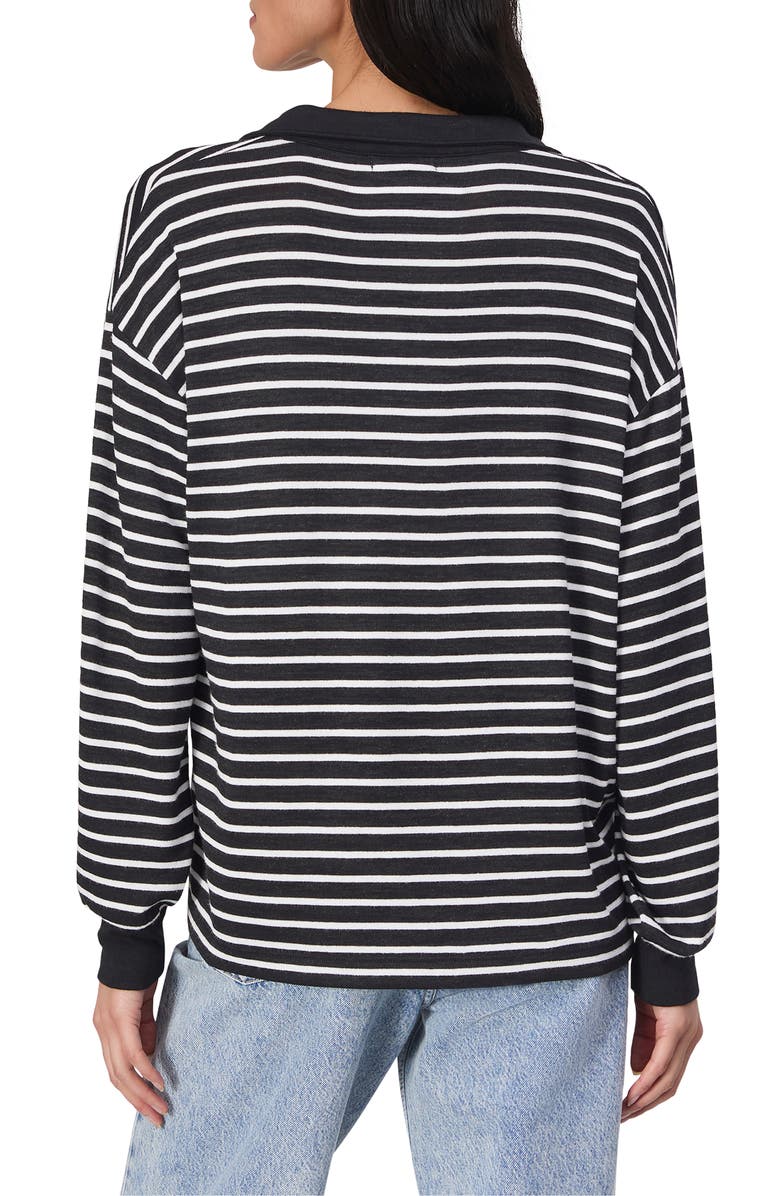 rag & bone Stripe Long Sleeve Polo, Alternate, color, Blackwht