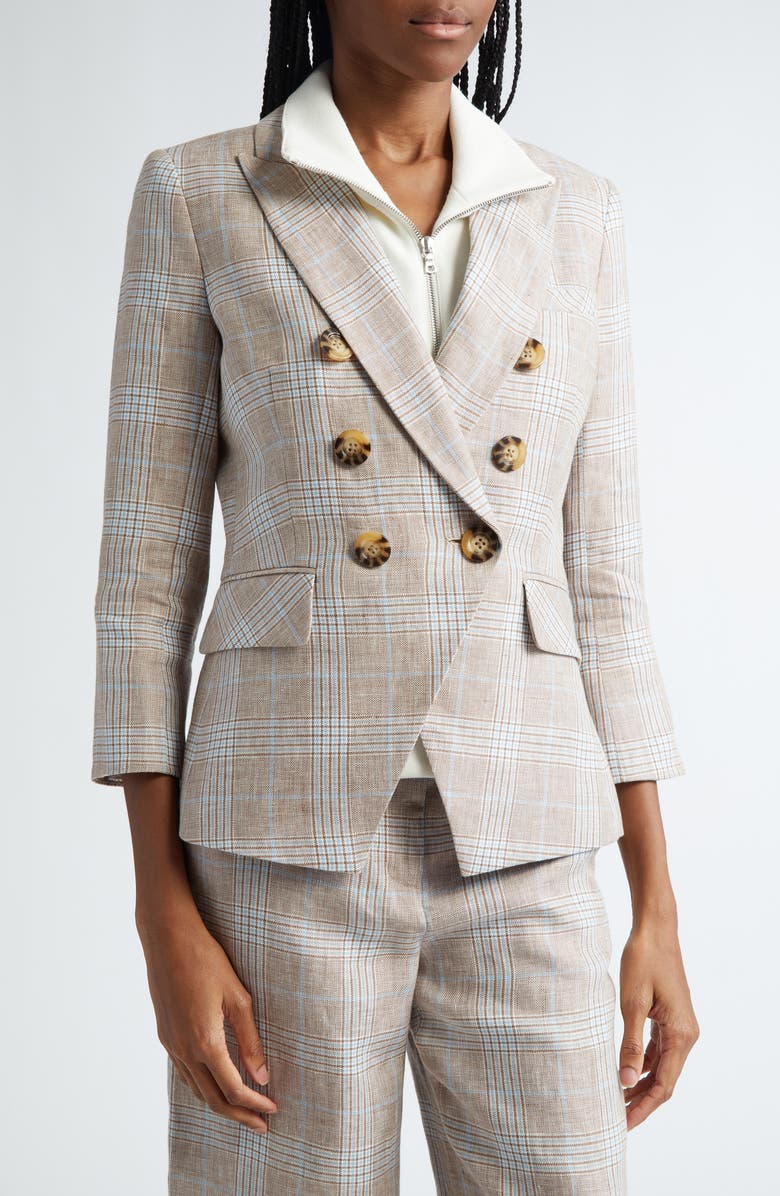 Veronica Beard Empire Plaid Linen Dickey Jacket, Alternate, color, Khaki Multi
