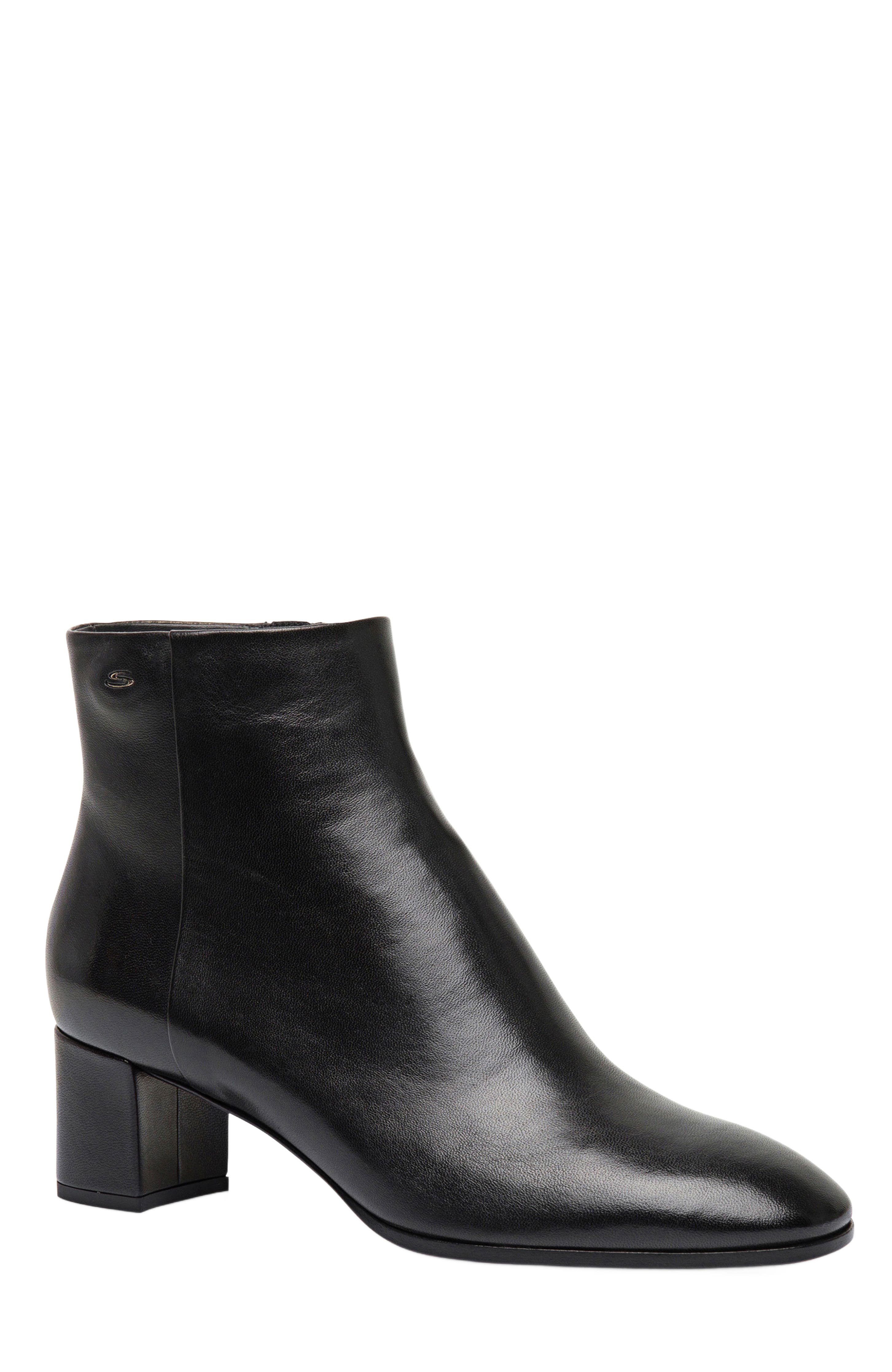 Santoni Women’s  leather mid-heel ankle boot, Alternate, color, Black