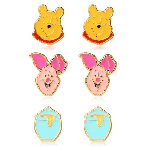 Winnie the Pooh Stud Earring Set, Flash Plated, 3 Pairs