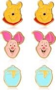 Disney Winnie the Pooh Stud Earring Set, Flash Plated, 3 Pairs