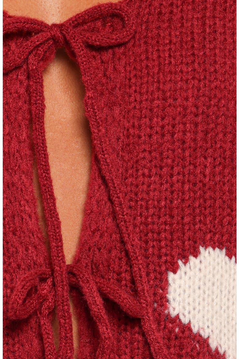 Nadine Hearts Tie Front Cardigan, Alternate, color, WINE