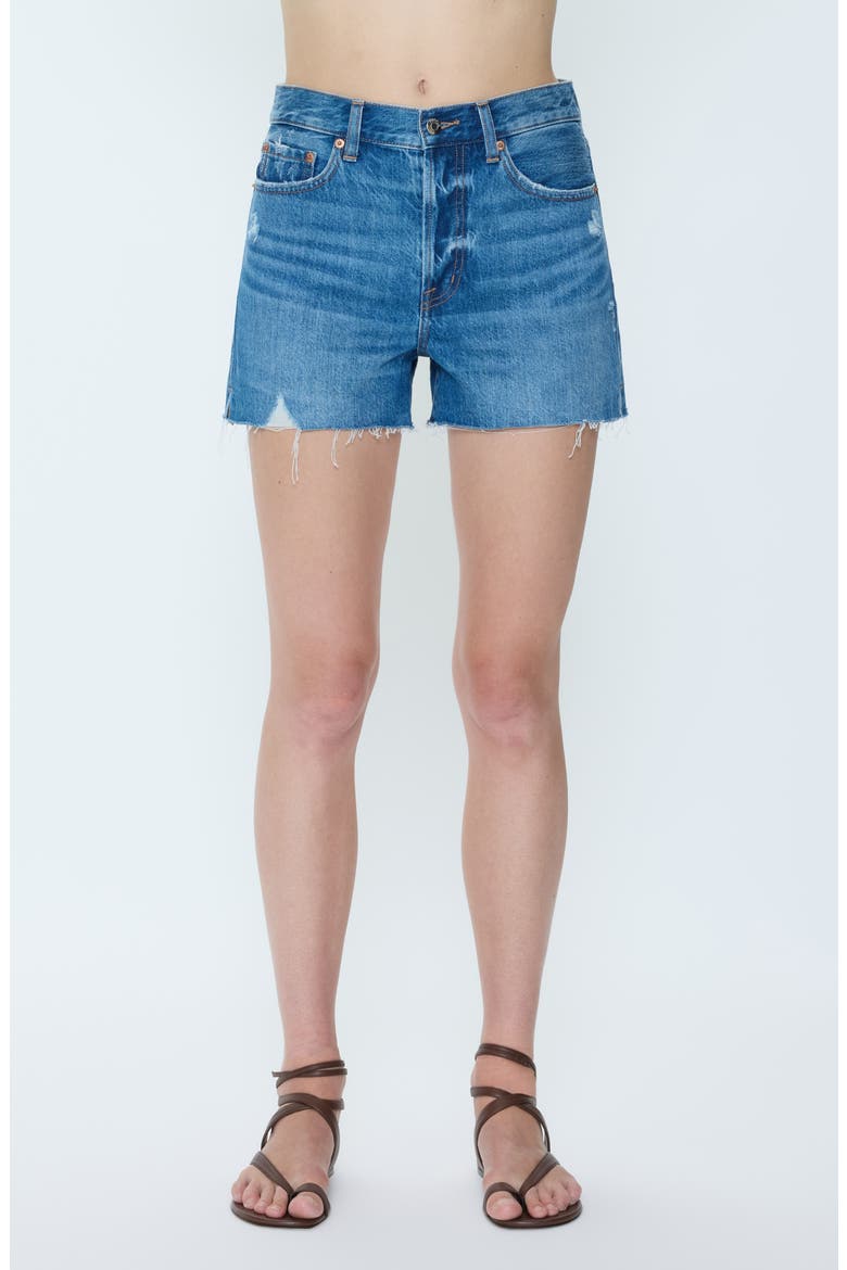 Nova High Waist Cutoff Denim Shorts, Main, color, CALLING