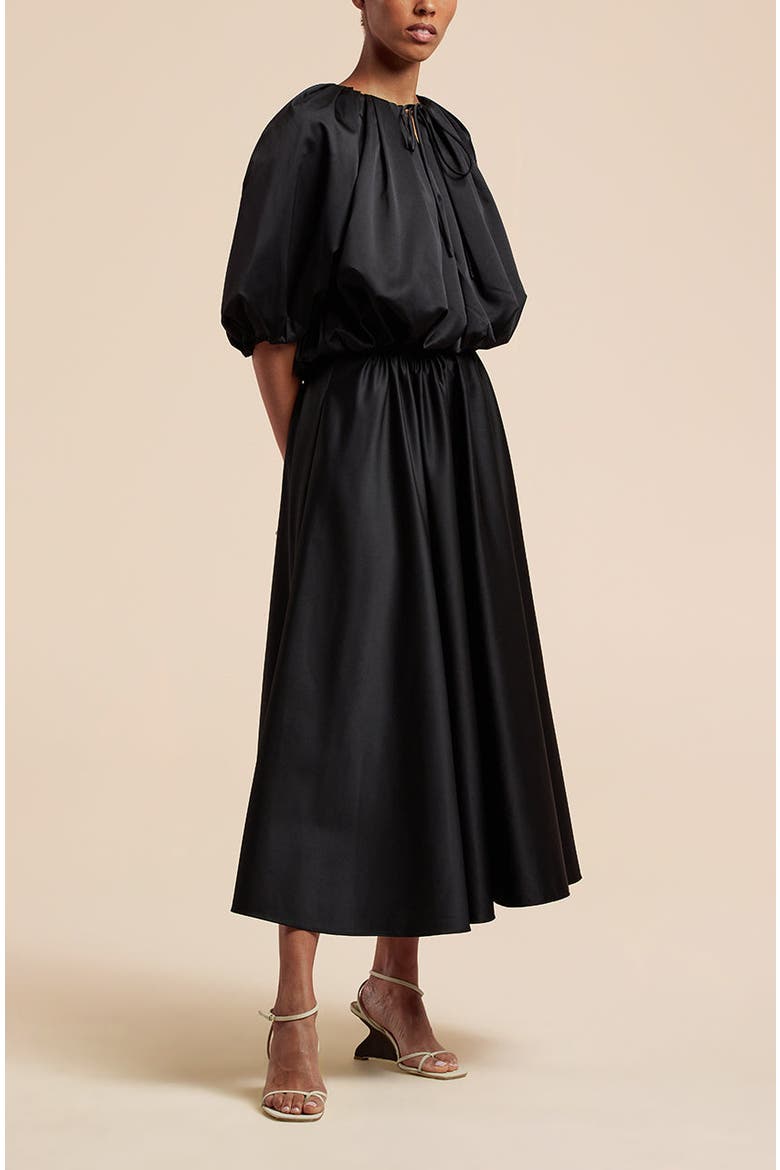 Sateen Midi Skirt, Alternate, color, BLACK