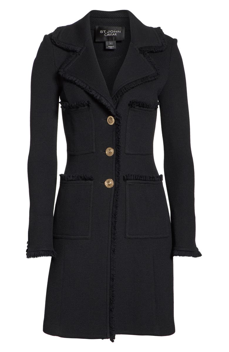 ST. JOHN Collection Fringed Wool Blend Milano Piqué Knit Topper, Alternate, color, Caviar