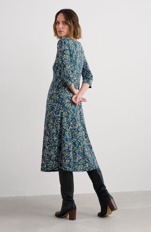 Seasalt Cornwall Veronica Print Stretch Organic Cotton Jersey Midi Dress In Green