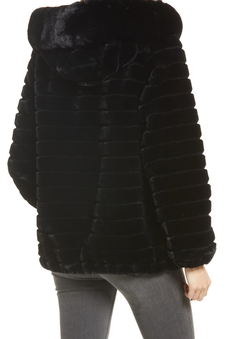 Hooded Faux Fur Jacket, Alternate, color, BLACK