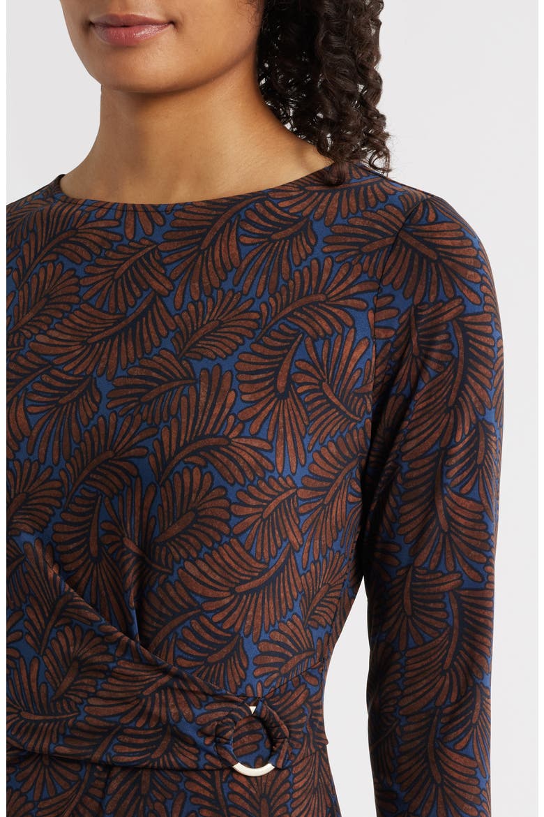 Feather Fern Long Sleeve Knit Midi Dress, Alternate, color, BROWN MULTI