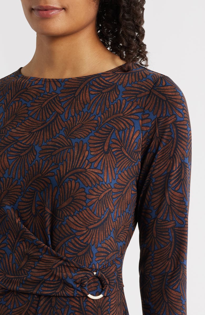 NIC+ZOE Feather Fern Long Sleeve Knit Midi Dress, Alternate, color, Brown Multi