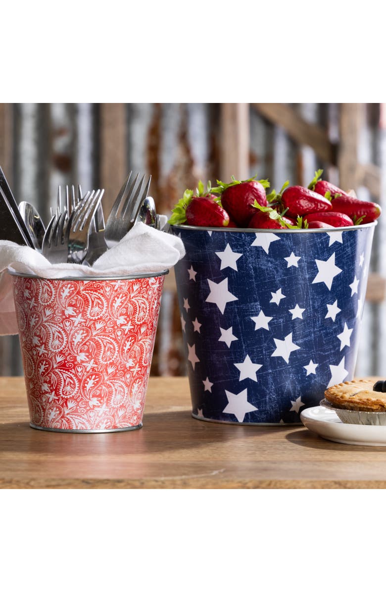 Transpac Set of 2 Metal Americana Containers Home Decor Patriotic July 4th Decorative Objects, Alternate, color, Multicolored