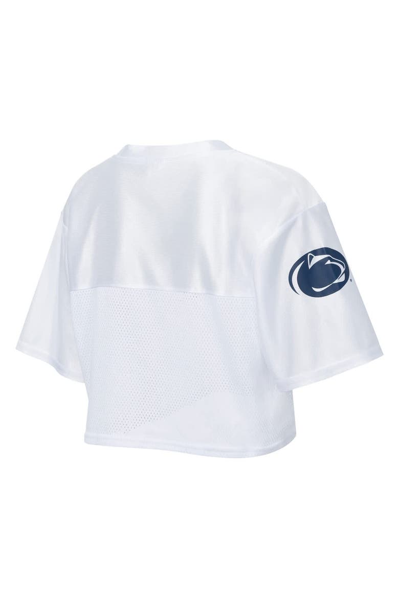 Women's ZooZatz White Penn State Nittany Lions Mesh Cropped V-Neck T-Shirt, Alternate, color, White