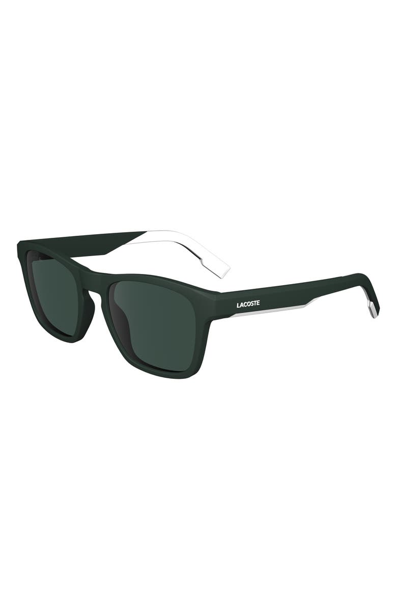 Lacoste 53mm Rectangular Sunglasses, Alternate, color, Matte Green