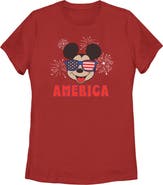 Mickey & Friends Women's Mickey & Friends American Sunglasses and Fireworks  Graphic T-Shirt