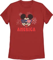Mickey & Friends Women's Mickey & Friends American Sunglasses and Fireworks  Graphic T-Shirt