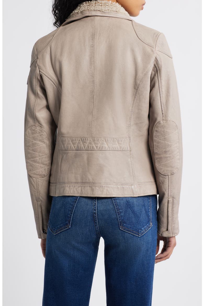 Jenja Fleece Lined Leather Moto Jacket, Alternate, color, STONE